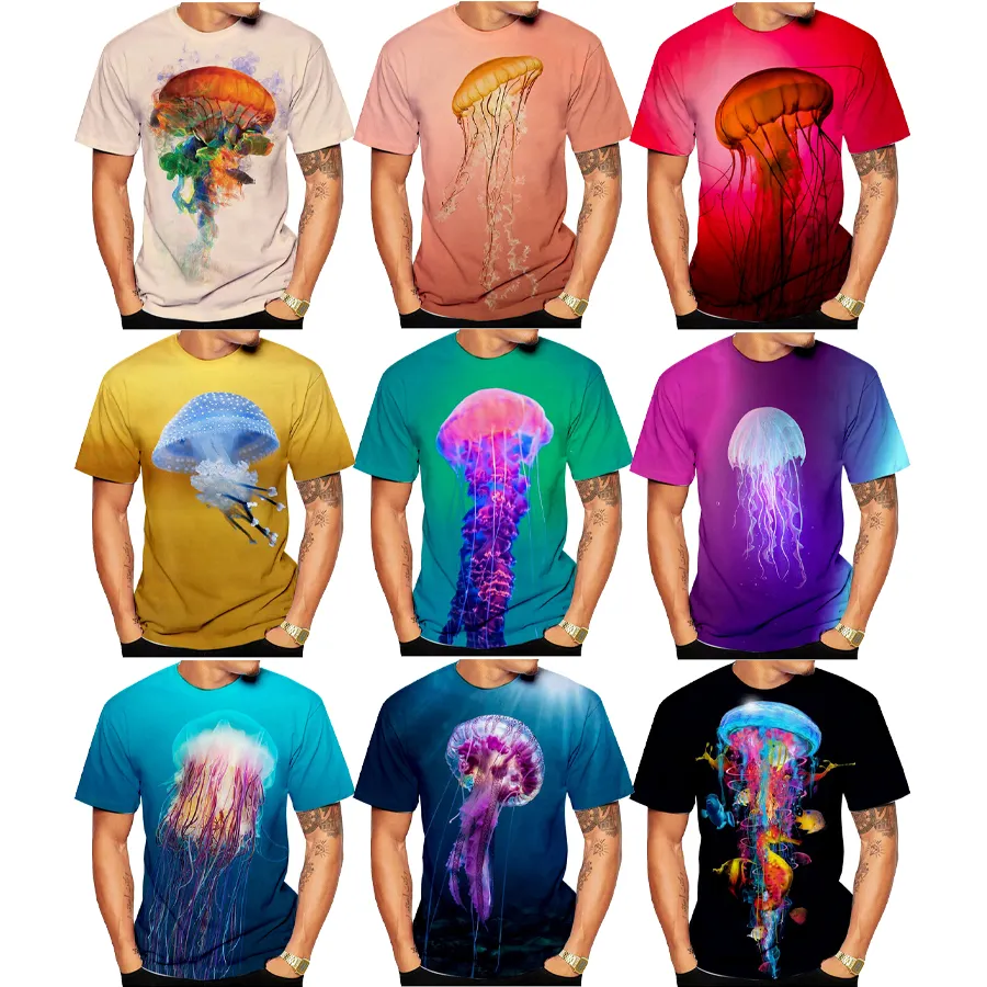 Camiseta con estampado Digital 3D de Medusa para hombre y niño, camisa con estampado divertido de animales de mar, personalizada, Tops OEM y ODM