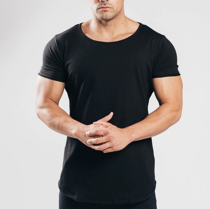 Custom Design Scoop Neck Quick Dry Black Gym Short Sleeve T Shirt For Men