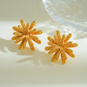 Boucles d'oreilles en acier inoxydable 304 plaqué or 18 carats, électroplaquage sous vide, motif d'épi de blé 3D, pour femmes, style quotidien, festival, rue - Product Image 2