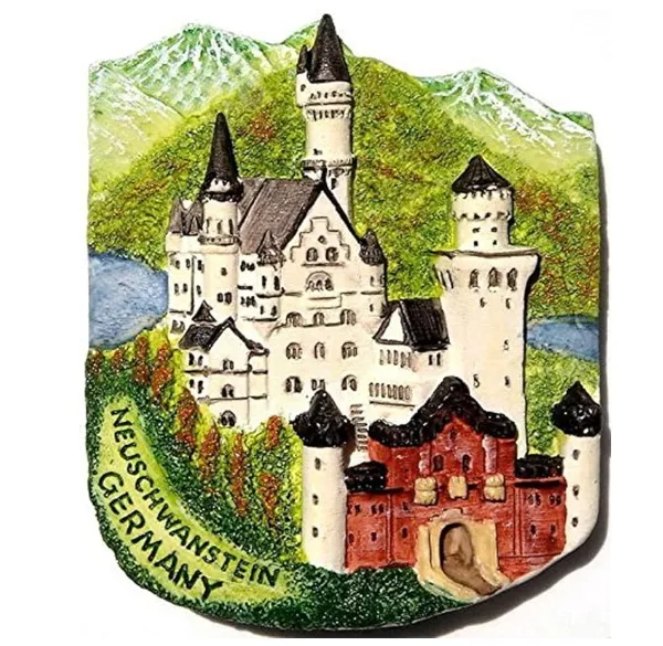 Résine Neuschwanstein Château Allemagne 3D aimants pour réfrigérateur Souvenirs de voyage Décoration de la maison et de la cuisine autocollants magnétiques