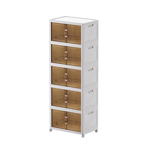 Vêtements en plastique bacs pliants boîte bureau chambre Transparent pliable Double <span class=keywords><strong>porte</strong></span> 5 étagères tiroirs armoire de rangement - Product Image 6