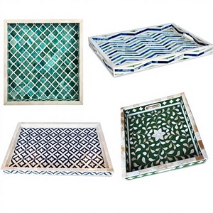 Elegantes Bandejas Decorativas Hechas a Mano con Incrustaciones de Hueso, Ecológicas, Duraderas, para el Hogar, Catering, Hotel, Restaurante, Bodas y Fiestas - Product Image 2