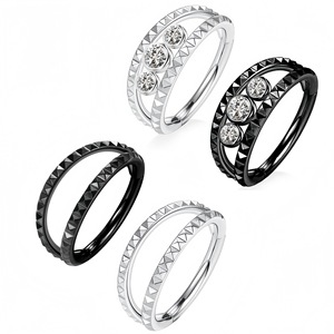 Anneau de nez double ligne en acier inoxydable avec strass taillés en pyramide et serti clos, bijou de piercing géométrique tendance - Product Image 5