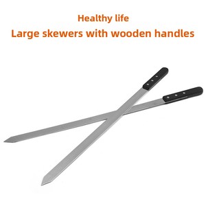 Barbecue <strong>Grilling</strong> Shish Kebab Persian Brazilian Chicken Fork <strong>Flat</strong> <strong>Grilling</strong> Sticks Stainless Steel BBQ Skewer With Wood Handle - Product Image 2