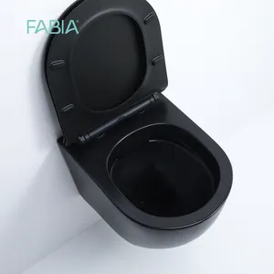 Peralatan sanitasi mengambang dinding Toilet Wc Keramik Toilet gantung Toilet kamar mandi kontemporer satu potong hitam bulat terpasang di dinding