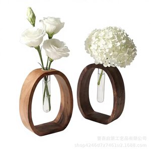 Florero de madera de nogal, madera maciza, vidrio, hidropónico, adorno de escritorio para decoración del hogar - Product Image 5