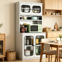Buffet de cuisine en acier inoxydable, armoire de rangement autoportante haute avec compartiment ouvert pour micro-ondes