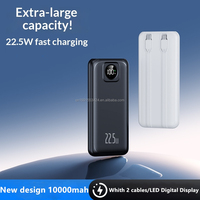 Batterie externe portable haut de gamme 10000 mAh avec câbles intégrés, chargeur rapide USB-C PD 22,5 W, affichage numérique fin, banque d'alimentation filaire