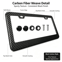 BOLONG Cadre de plaque d'immatriculation en fibre de carbone standard américain économique, anti-décoloration, avec logo personnalisé imprimé, support de plaque d'immatriculation de voiture