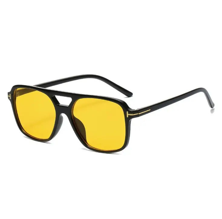 2023 New Big 70s Shades Retro Double Beam Inspired Clear Yellow Sunglasses for Men Women Amber Tinted Lens