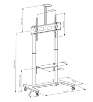 Chariot TV mobile sur roulettes, support de sol réglable en hauteur, chevalet TV autoportant avec étagère de rangement