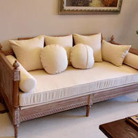Sofá de Tela y Madera Maciza Estilo Americano, Juego de Tres Piezas, Cama de Mimbre Estilo Francés Vintage, Sofá en Forma de U Móvil de 3 Plazas para Espacios Pequeños