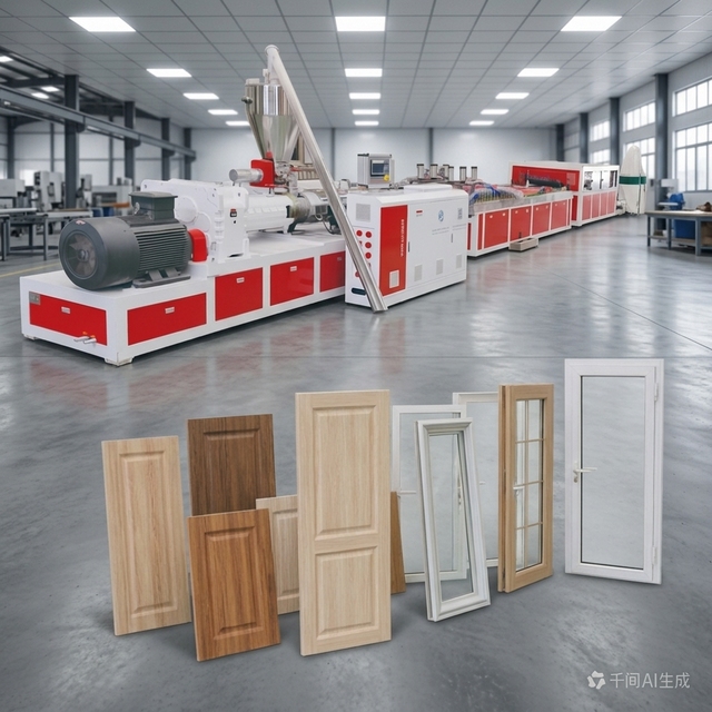 High Output SJSZ92/188 Conical Twin Screw PVC WPC Door Panel Pipe Extrusion Production Line for Hollow/Solid Manufacturing Plant