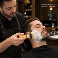 Brocha de afeitar al por mayor con mango de madera, opciones de cerdas de jabalí y nailon, herramienta para hacer espuma para barbería y salón, logotipo OEM personalizado disponible