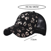 Casquette Trucker D2367 Camouflage Femme avec ouverture pour chignon désordonné, en coton et maille, style Gorras, casquette de baseball sportive, effet vieilli, pour queue de cheval croisée