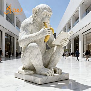 D & Z Art Group conçoit et personnalise une grande statue de singe en marbre blanc pour s'asseoir et lire pour la décoration extérieure - Product Image 6