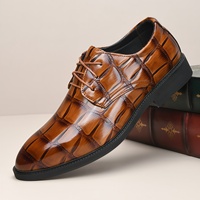 Chaussures habillées pour hommes grande taille à lacets, en cuir véritable à motif écossais