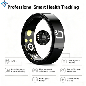 Bague Intelligente NFC R20 7mm Ultra Fine en Céramique, Suivi de Santé, Oxygène Sanguin, Fréquence Cardiaque, Moniteur de Sommeil, Analyse IA, Contrôle iOS, NFC, SMA - Product Image 5
