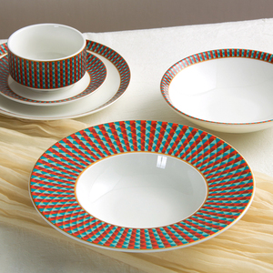 Ensemble de vaisselle en céramique JQY, assiettes et bols, style nordique, porcelaine blanche, assiettes à dîner de haute qualité, décor à carreaux rouges, vaisselle de cuisine - Product Image 3