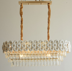 New Golden Round <strong>Rectangle</strong> Ceramic Crystal Chandelier Lighting Hotel Pendant Light Villa Living Room Indoor Decorative <strong>Lamp</strong> - Product Image 1