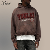 Fabricants de vêtements Acide Lavage Hommes Poids Lourd Broderie Conception Hoodies Streetwear Drop Épaule Hoodies Personnalisé Usine