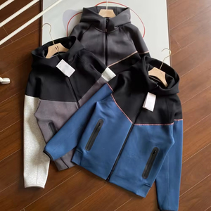 Jaket dan celana pria Logo kustom mode 2025 setelan olahraga pria warna sambungan katun bulu domba untuk Jogging - Product Image 4