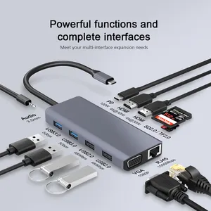 12 in 1 Docking Station USB C Hub çift HD-MI 4K, VGA, 4 USB-A, 100W PD ve TF/USB kart okuyucu üçlü monitör adaptörü için Mac