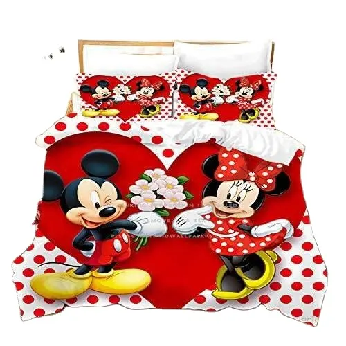 Fabricants vente directe dessin animé de luxe ty-Mickey & ty-Minnie impression trois pièces 100% polyester couette 3d imprimé ensemble de literie