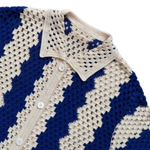 Áo len cotton móc len màu xanh trắng dành cho nam với họa tiết hình học Quần áo móc rỗng - Product Image 4