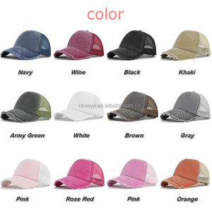 Paquete de 5 Gorras Trucker de Algodón Lavado con Efecto Desgastado, Unisex, Ajustables, con Malla y Diseño Roto, Logotipo Personalizado - Product Image 2