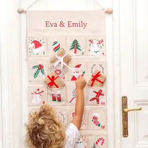 New Design Wholesale Hanging Printed Cotton Canvas Fabric Christmas Advent Calendar For Kids