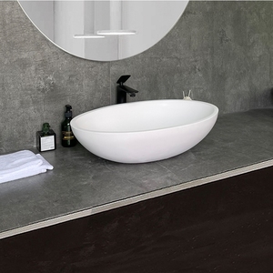 Tùy chỉnh hiện đại Matte trắng hình bầu dục Đá Nhân Tạo dầu gội rửa bồn rửa bề mặt rắn <span class=keywords><strong>Countertop</strong></span> cho khách sạn biệt thự đánh bóng Nhà - Product Image 2