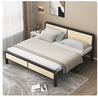 Cadre de lit en acier minimaliste avec tête de lit souple, plusieurs tailles disponibles (Queen, King), lit plateforme en métal pour usage domestique et hôtelier