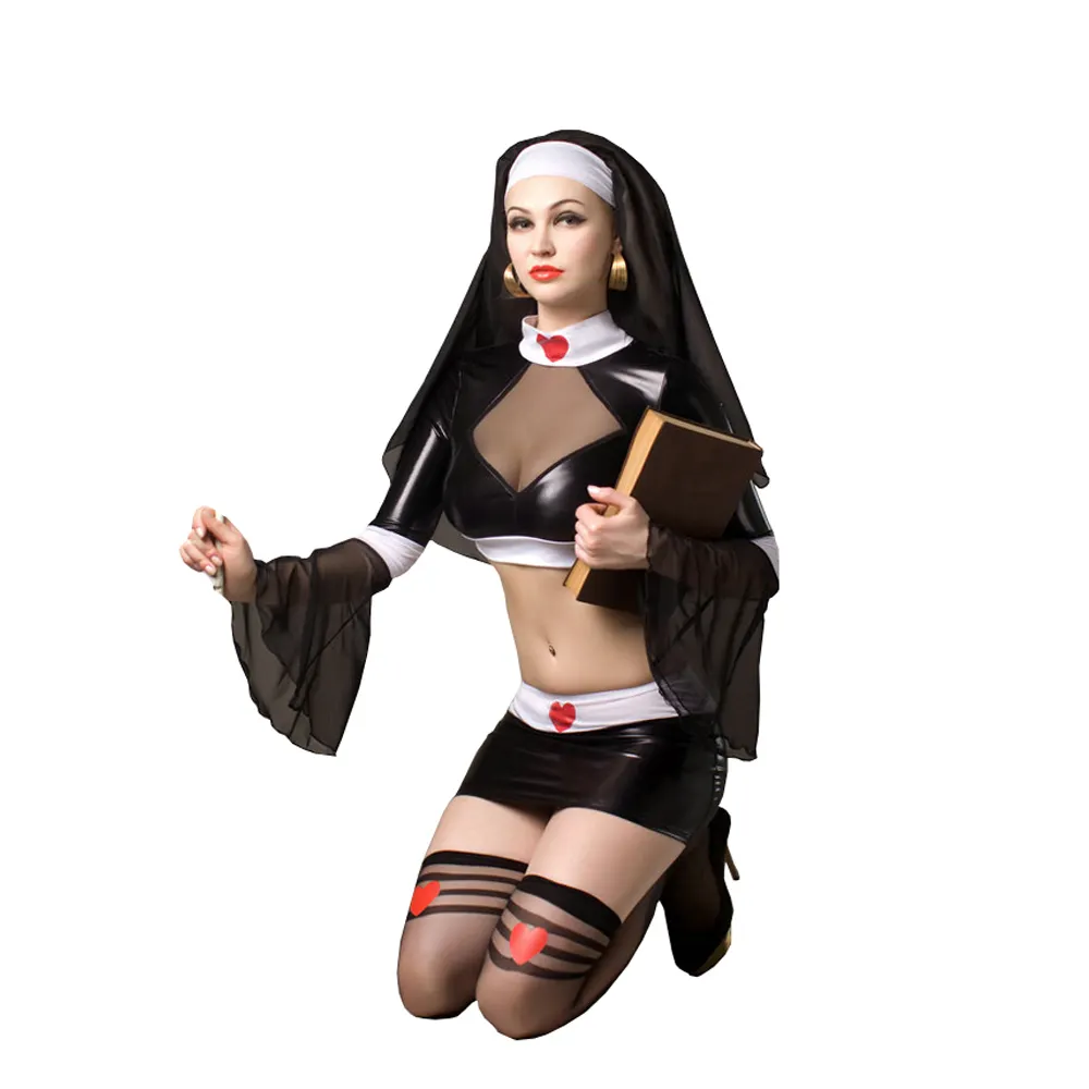 Costume Sexy delle donne della chiesa del vestito operato dalla suora del Costume della suora nera Sexy di nuovo arrivo