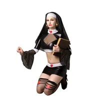 Disfraz de monja negra para mujer, nuevo traje de Cosplay, para Iglesia