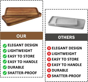 Plateau en bois d'acacia de 11,8 pouces en gros – Ensemble de 3 assiettes rectangulaires artisanales - Product Image 3