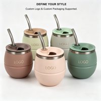 Gourde à Yerba Maté Minimaliste 200 ml avec Trou Intégré pour Paille, Tasse à Maté Élégante en Acier Inoxydable avec Couvercle à Remplissage Rapide