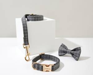 ผูกโบว์สีเทาลายสก๊อตสำหรับสุนัขเด็กผู้ชายปลอกคอสุนัขงานแต่งงานปลอกคอลูกสุนัขและโบว์ตะกั่วจัดส่งฟรีจากสหราชอาณาจักร - Product Image 1