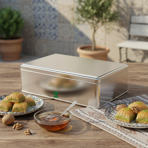 Caja Rectangular de Hojalata Kontensan L393 de 3 Litros para Baklava y Sorbete, Dulces de Turquía, 256 x 168 x 71 mm, con Tapa Deslizante - Product Image 3