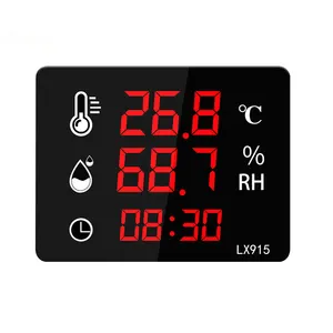 2023 new LED large screen electronic wall-mounted household greenhouse planting temperature and humidity meter With Clock LX915