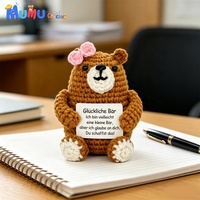 Ours en crochet d'accompagnement émotionnel avec carte, fait main en coton laitier, ornement de bureau, cadeau personnalisé, vente en gros