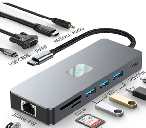Base de Conexión 11 en 1, <span class=keywords><strong>Hub</strong></span> USB 3.2, MST, <span class=keywords><strong>HDMI</strong></span>, DP 4K 60Hz, VGA, Extensión RJ45 1000M, <span class=keywords><strong>Tipo</strong></span> <span class=keywords><strong>C</strong></span> USB-<span class=keywords><strong>C</strong></span>, PD100W, Concentrador - Product Image 1