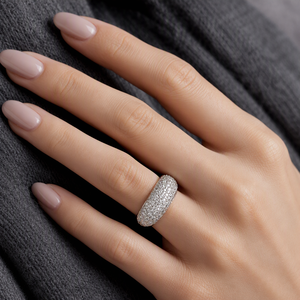 Nuovo Anello di Lusso Classico con Diamanti Sintetici Incastonati, Forma Ellittica Geometrica in Ottone Placcato Oro Bianco, Gioiello da Donna per Matrimonio e Fidanzamento - Product Image 2