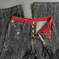 Jeans en denim selvedge brut en gros, style streetwear japonais, pantalons de charpentier à double genouillère, jeans selvedge bootcut évasés pour hommes