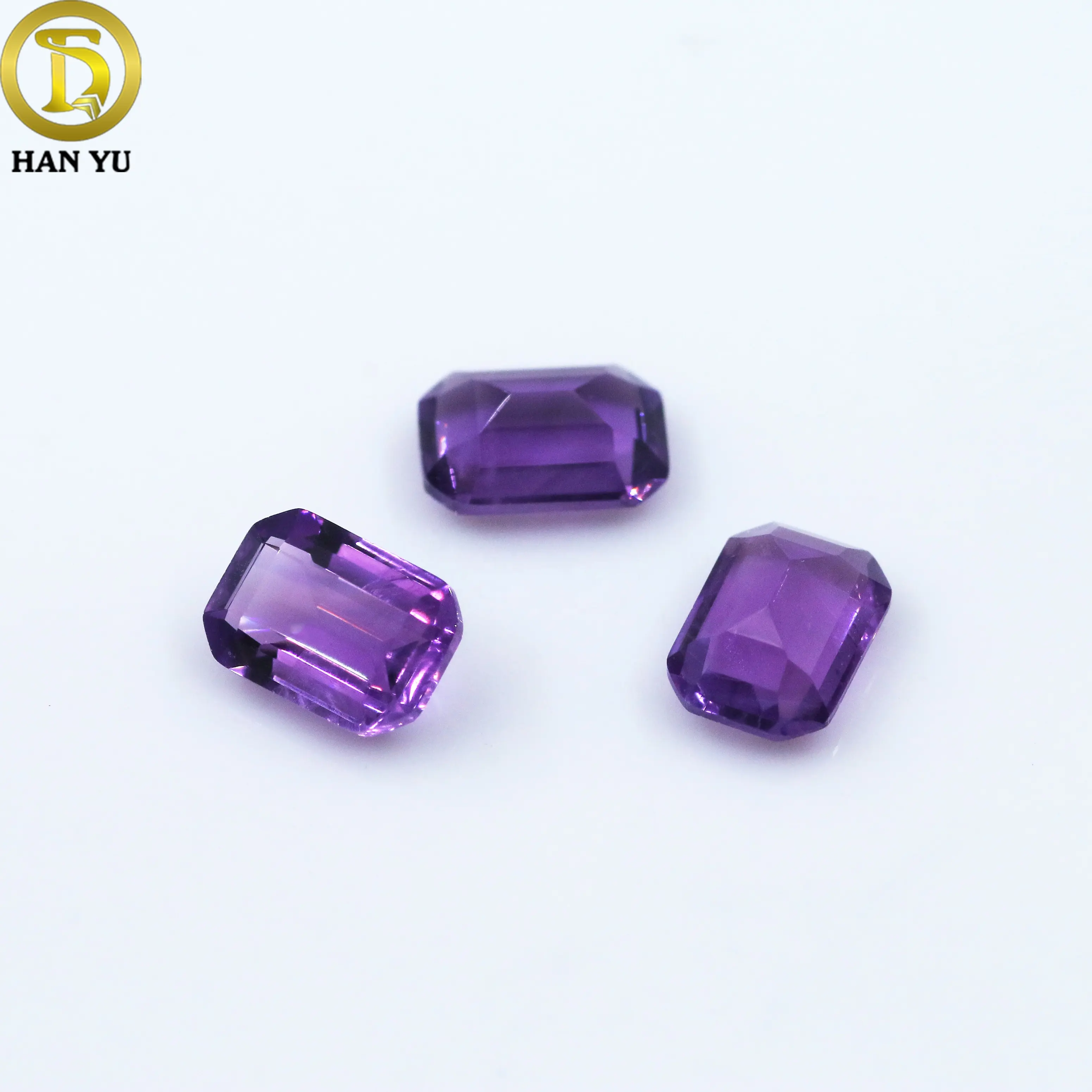 HanYu натуральные драгоценные камни Изумрудного огранения Фиолетовый аметист кристалл свободный натуральный аметист камень