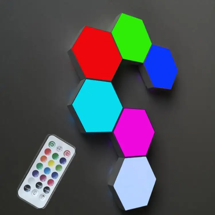 DIY Hexagon Wall lamp Quantum Modular Touch Sensitive Hexagonal Creative Geometry Assembly RGB LED Night Light for Living Room