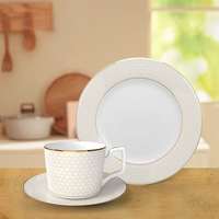 Ensemble de tasses à café et soucoupes en porcelaine blanche de luxe 400 ml avec bord doré, écologiques, compatibles thé et café
