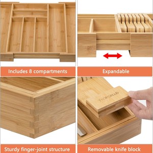 Bamboo Cutlery <b>Box</b> With Knife Holder Expandable <b>Storage</b> Drawer Organizer For <b>Kitchen</b> Cabinet - Product Image 3