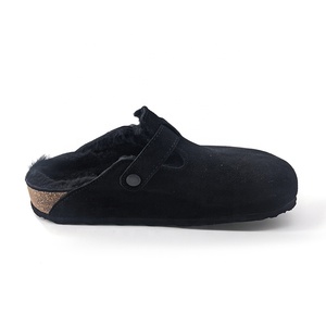 Fashion Handmade Warm <strong>Black</strong> Suede <strong>Slippers</strong> Soft Cork Sole Buckle Branded Indoor Outdoor Women Men Shearling Sandals Wood Shoes - Product Image 6