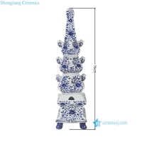 RZKR104-A Vase à tulipes à quatre niveaux en céramique surdimensionné, motif floral bleu cobalt dessiné à la main, style Chinoiserie, ornement décoratif en forme de tour de fleurs